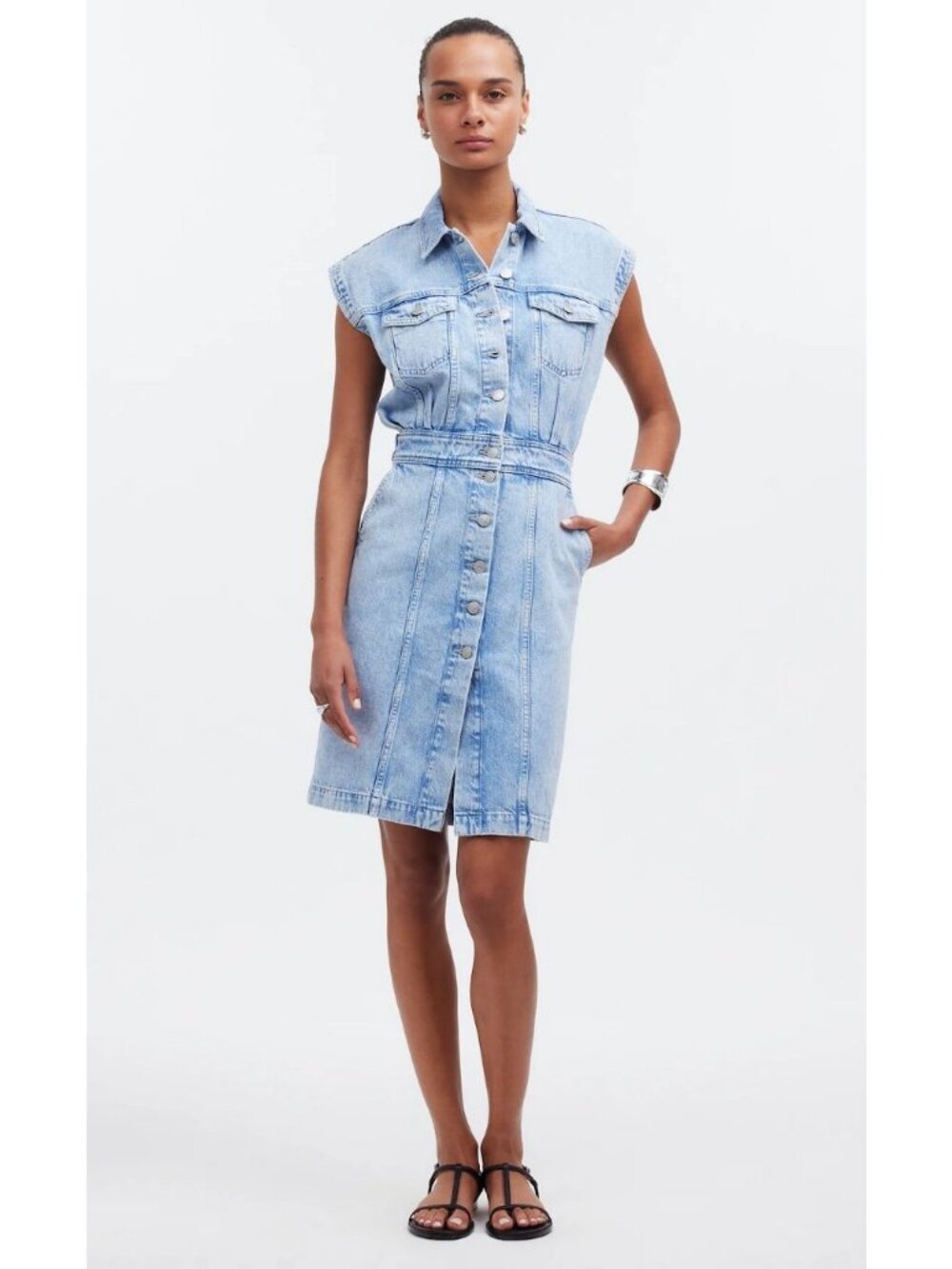 Madewell NR022 Denim Cap-Sleeve Shirtdress Aquino Wash Size 6 NWOT